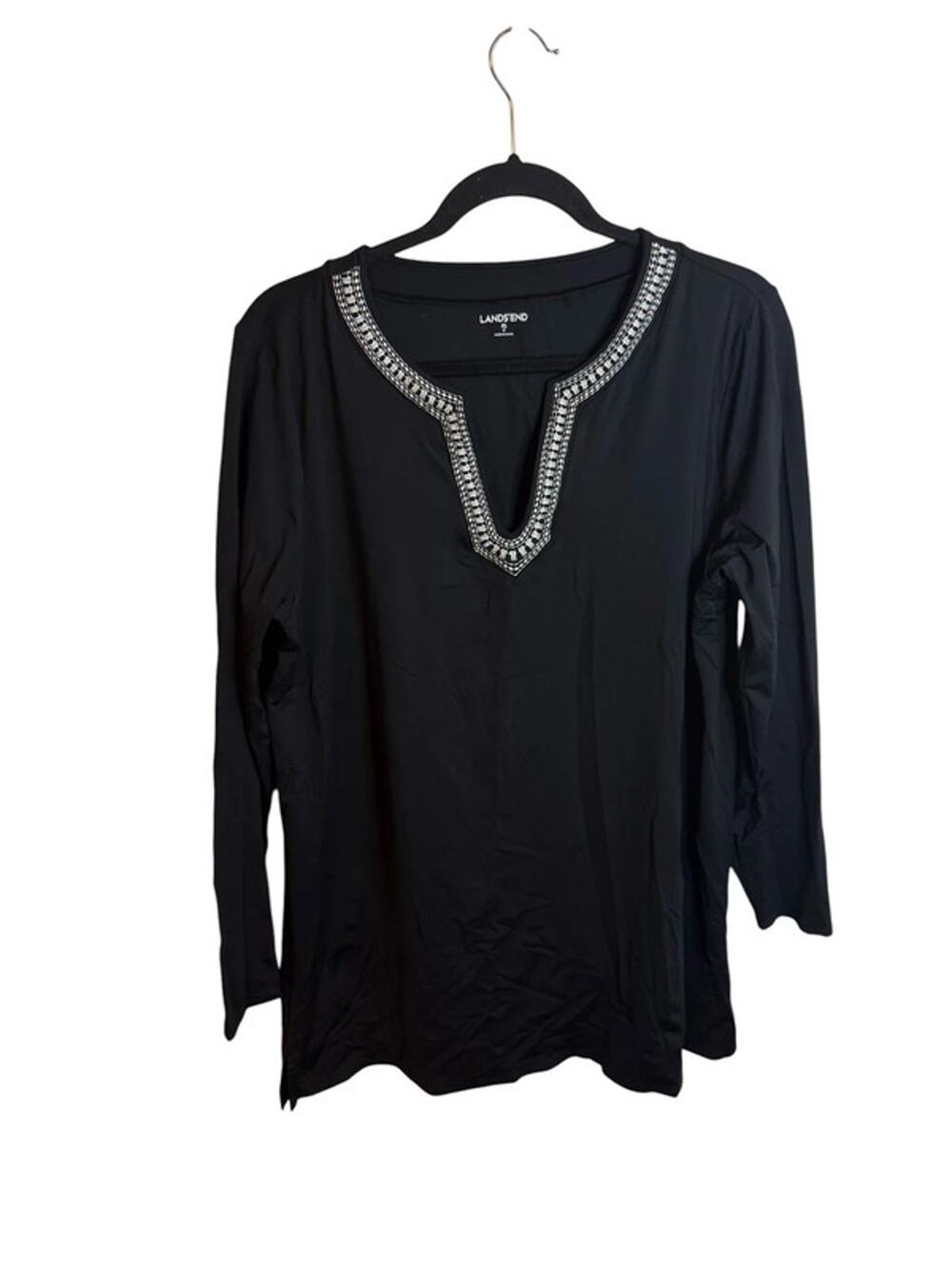 Lands’ End Black Embroidered Swim Cover Tunic
